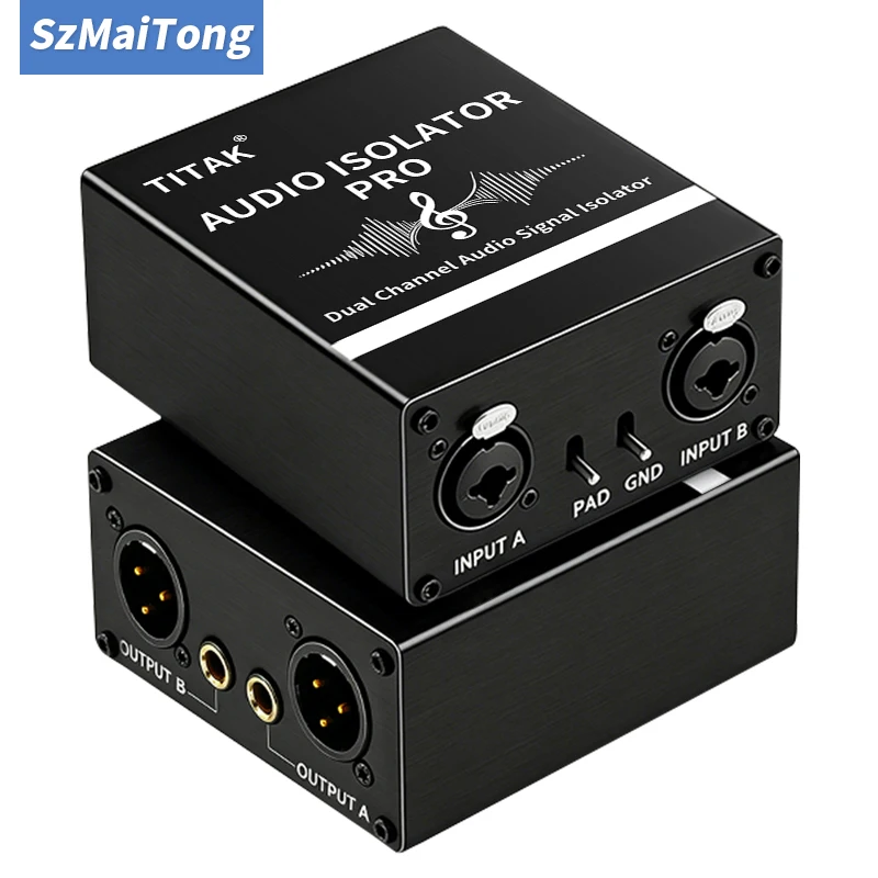 Audio Ground Loop Isolator Dual Channel XLR 6.35mm Interface Hum Buzz Noise Remover for Mixer Microphone Speaker Amplifier
