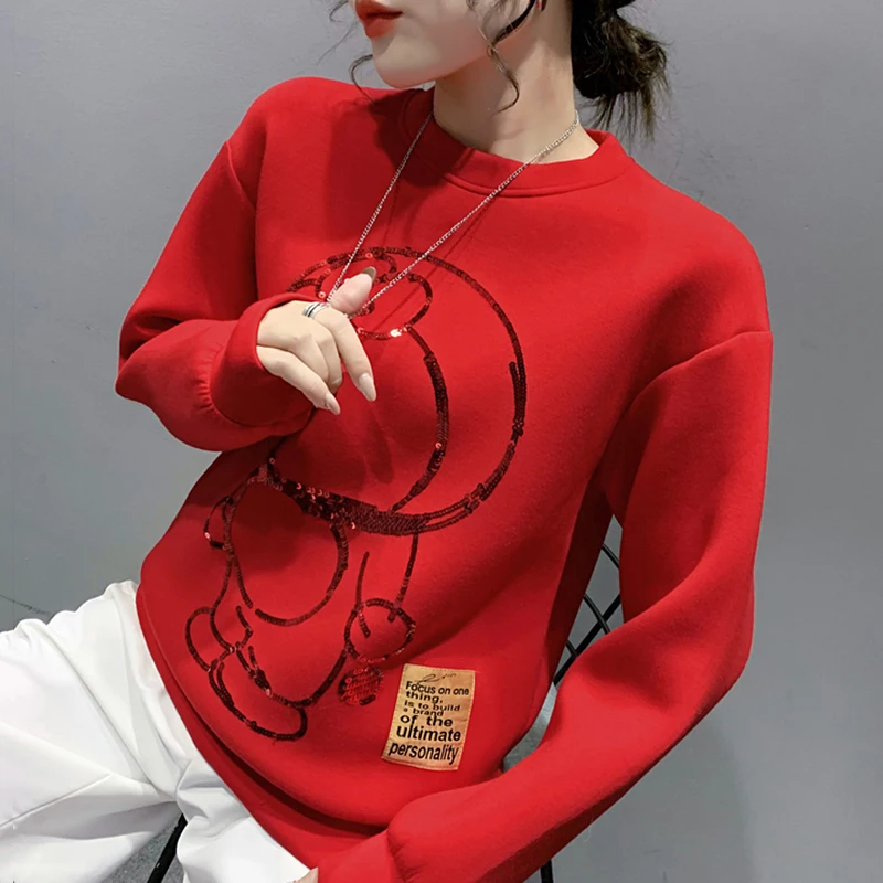 

Women Sweater 2023 Spring Casual Sequin Embroidery Cotton Women's Sweater Sweatshirt Spring Autumn Women's Clothes