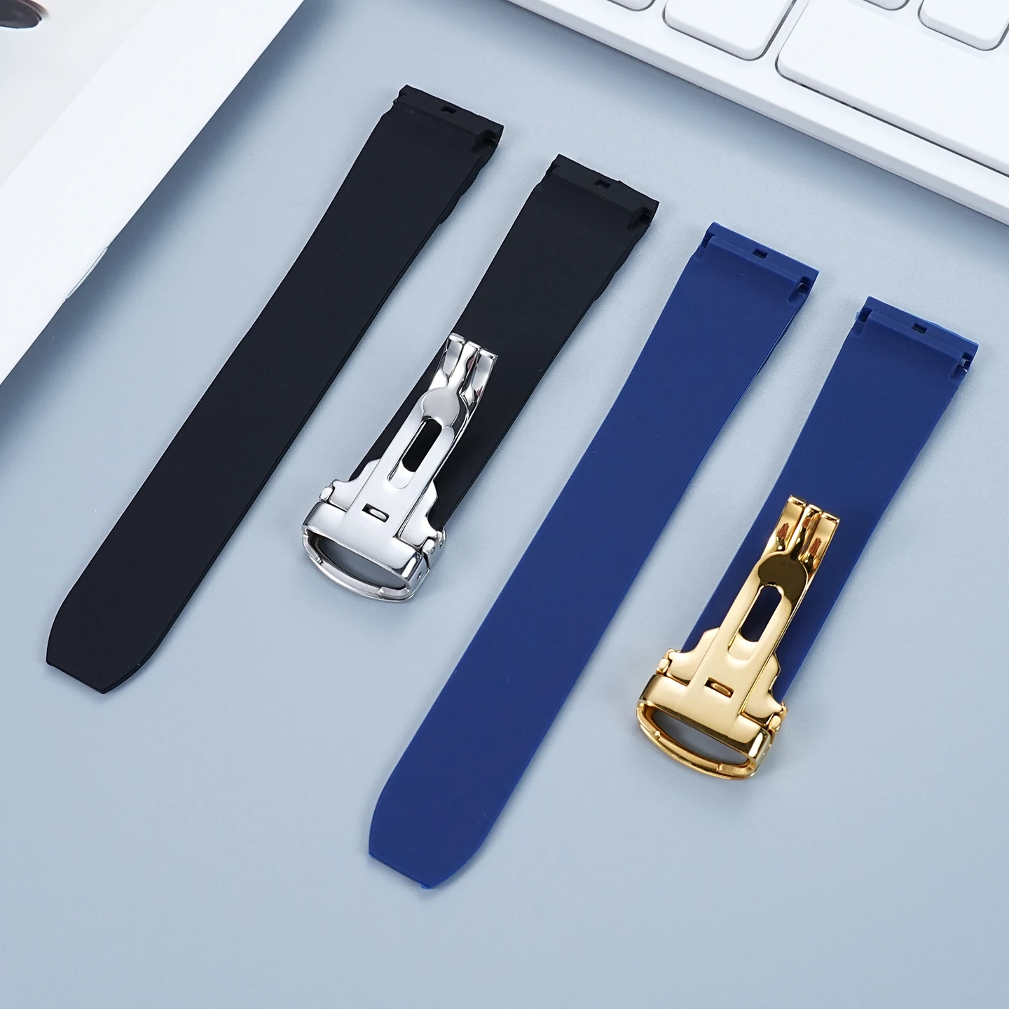21mm black blue wristband For Cartier Santos strap Silicone bracelet High quality Rubber watchband for Waterproof rubber band