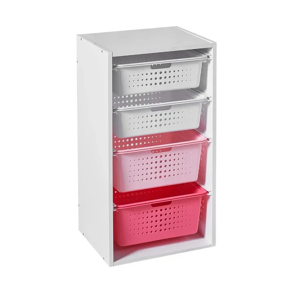 Kids Toy Bin Organizer Sliding Storage Rack 4 Bins Pink Child Age 3 Playroom Storage