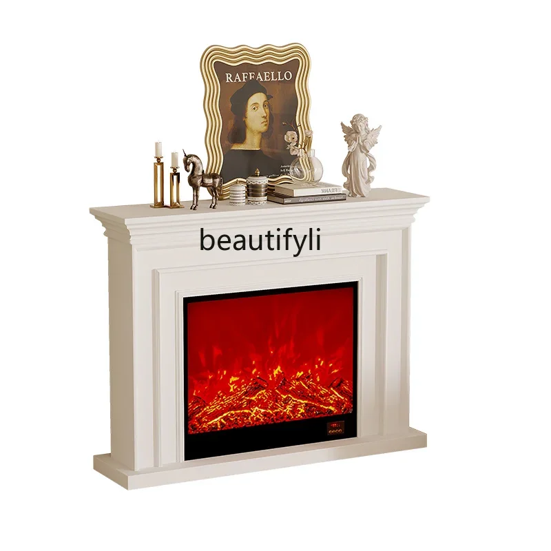 

y French retro fireplace decorative cabinet living room entrance household electronic fireplace core simulation flame fireplace