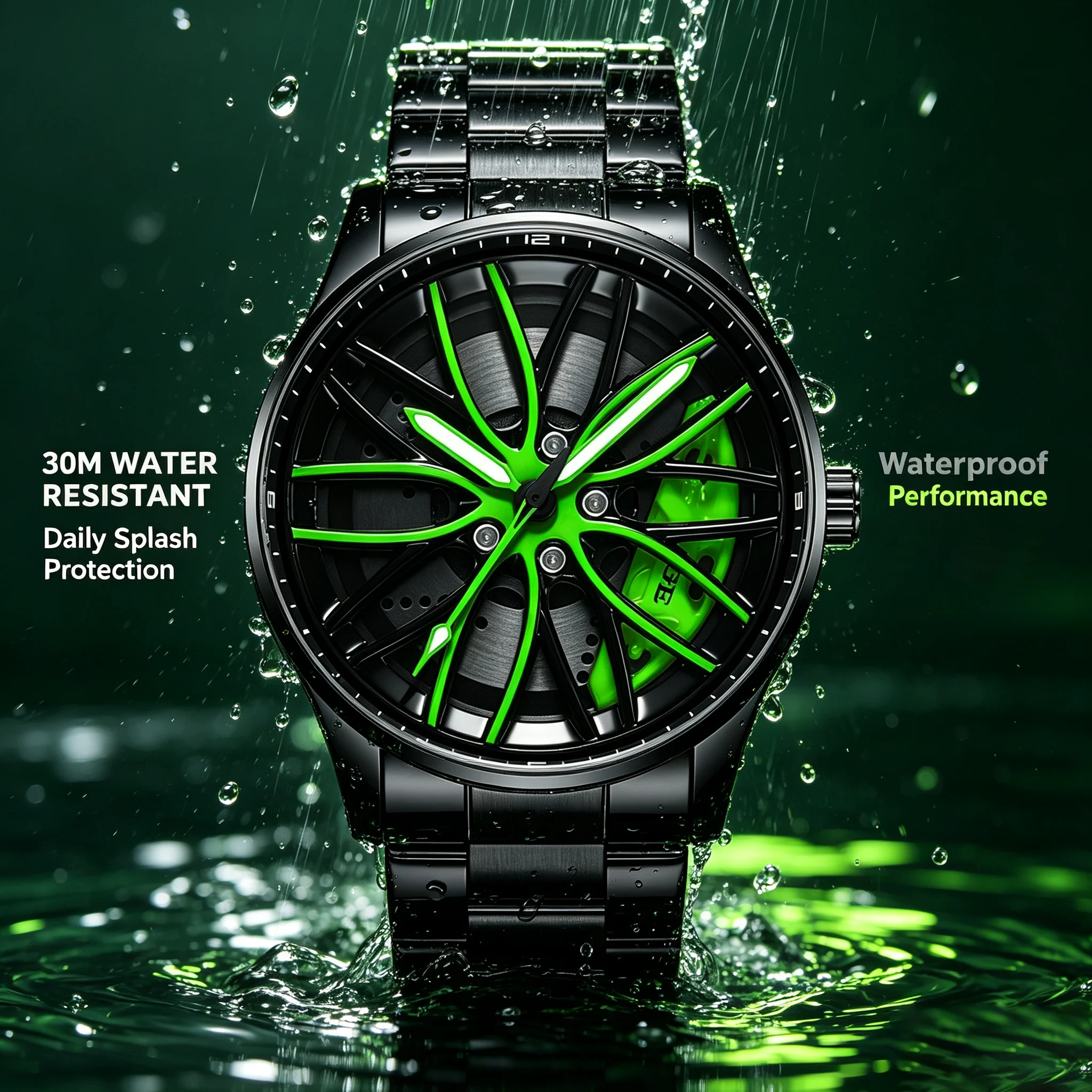 LIGE Men's Fashion Watch 3D Car Wheel Watch Men's Stainless Steel Watch Sports Watch Night Light Waterproof Quartz Watch Box