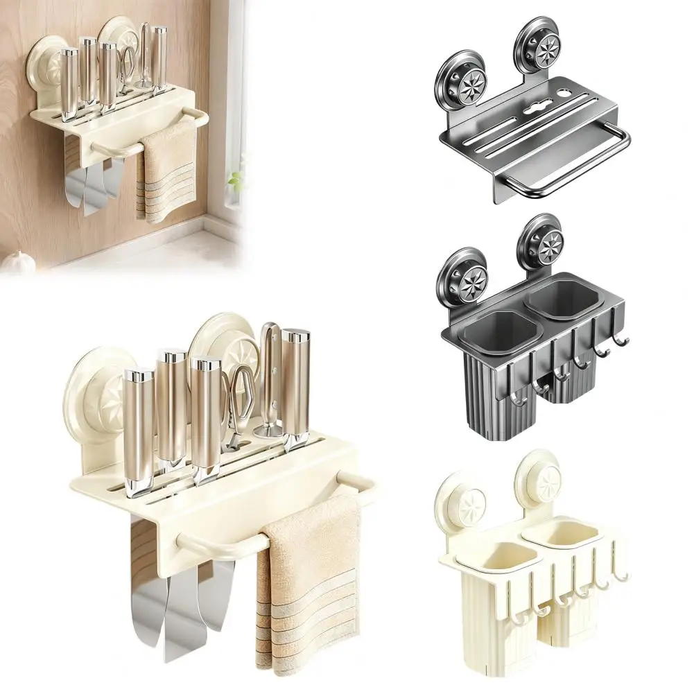 Cutter Storage Rack Wall Mounted Carbon Steel Chopstick Rack Heavy Duty Suction Cup Storage Organizer Rust Proof Drainable