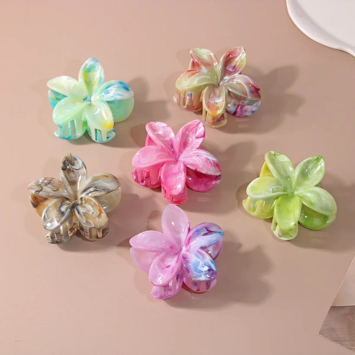 

8CM Fashion Sweet Marble Flower Acrylic Hair Clip for Women Hair Claws Crab Clamp Barrettes Hawaiian Hair Accessories for Girls