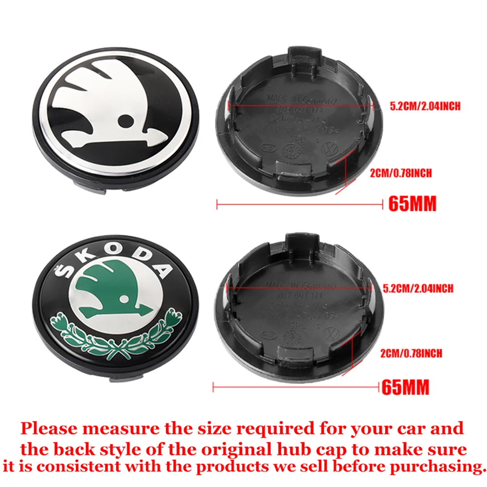 4pcs 55mm 65mm Car Original Wheel Center Cover Hub Cap Emblem Replacement For Skoda Yeti octavia Superb Kodiaq Karoq Rapid Fabia view 2