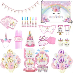 Unicorn Party Supplies Unicorn Tableware Balloons Napkin Cups Plates Baby Shower Girls Unicorn Birthday Party Decorations