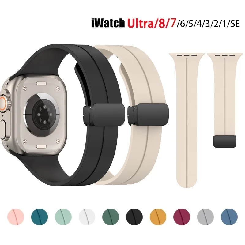 

Магнитный ремешок для Apple watch ultra Band 49 мм 45 мм Силиконовый браслет iWatch Series 9 7 8 se 6 5 3 44 мм 45 мм 40 мм 42 мм 38 мм