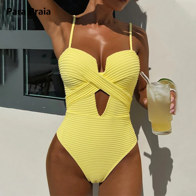 

Para Praia Cut Out One Piece Swimsuit 2026 Halter Swimwear for Women Sexy High Waist Bathing Suit Monokini