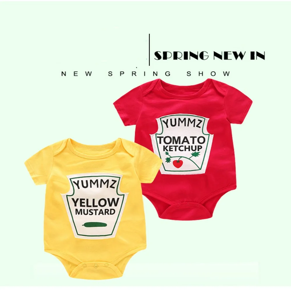 Cute O-Neck Baby Bodysuit Letter Cotton Twins Clothes Short Sleeved Baby Shower Gifts