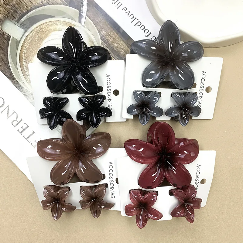 3Pcs/set Vintage Elegant Brown Black Color Flower Hair Clip Hairpin Hair Claw Horsetail Clamp Barrettes Women Girl Headwear Gift