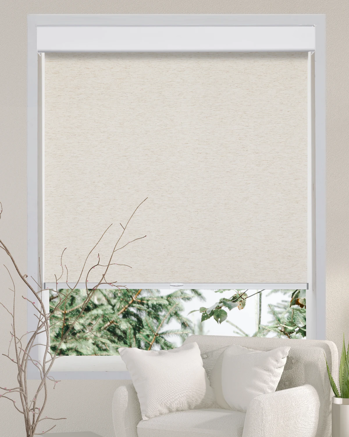 Persilux Cordless Roller Shades Light Filtering Roller Blinds for Windows Natural Woven Fabric Thermal Insulation