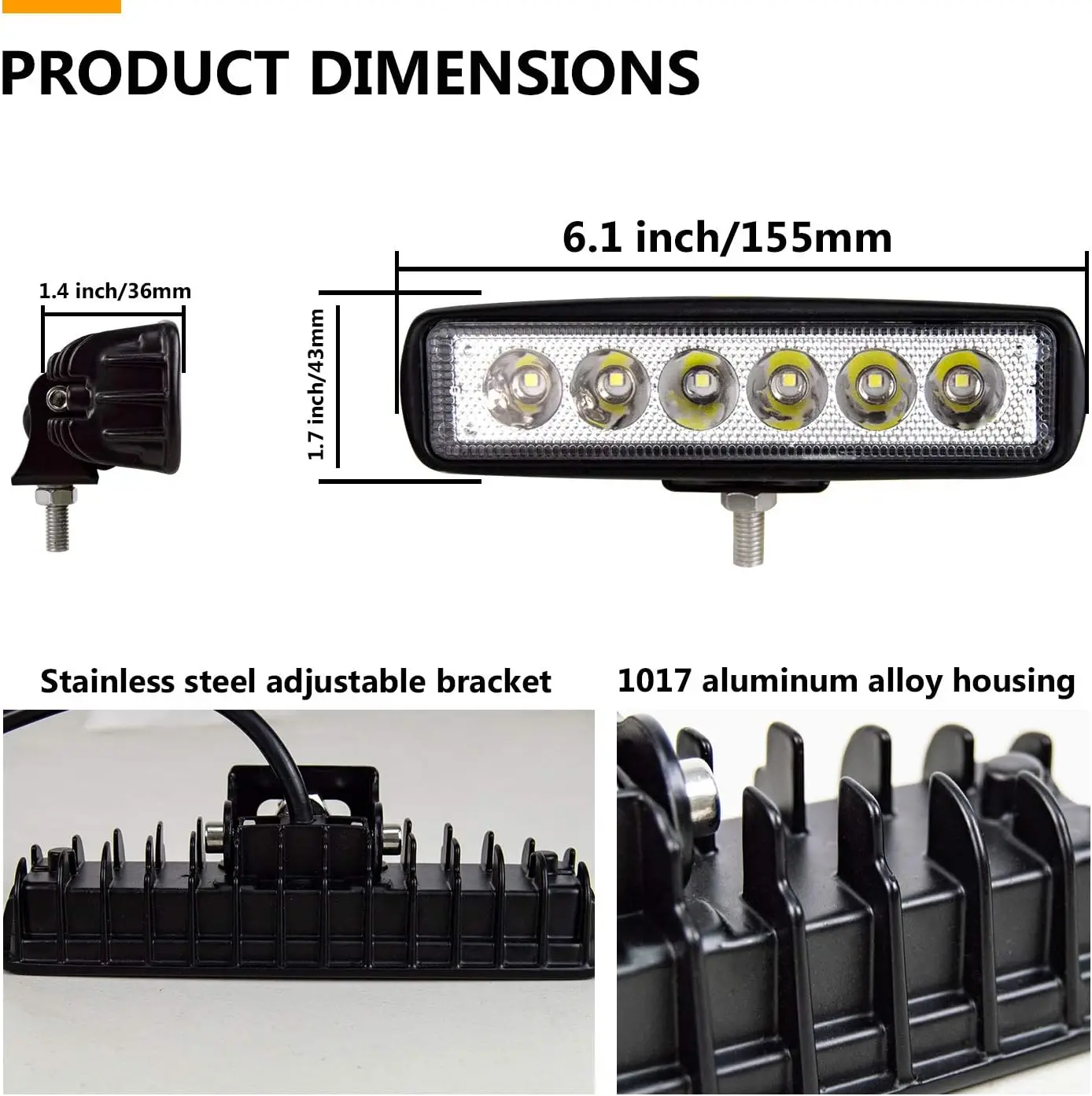2pcs 18W 6 Inch Work Light Spot Beam Single Row LED Light Bar 12V 24V Super Slim Offroad Driving Lights Fog Lamps