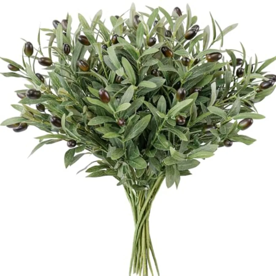 

12PCS Faux Olive Branches for VaseArtificia Tree Branches Fake Plants Greenery Stems Eucalyptus Stems Green Leaves for Centerpi