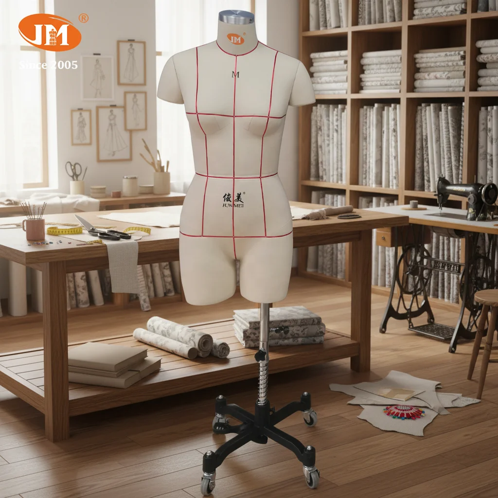 2016Women's Adult Upper-Body Headless Fiberglass Arm Mannequin Adjustable Stand Collapsible Design Tailoring Use Size M 1pc