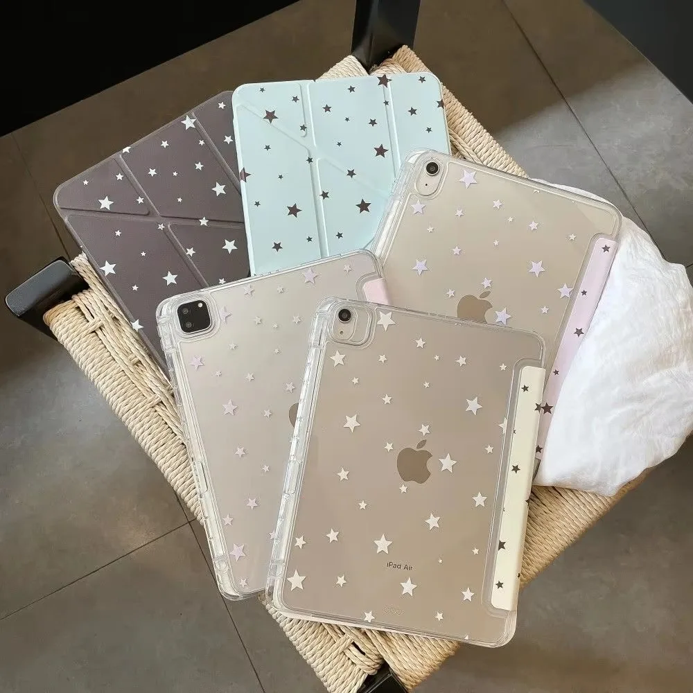Cute Colorful Star Y2K Y-Fold Tablet Case For iPad Pro 11 12.9 13 A16 M2 M4 M3 M5 Shell 5/6/7/8/9/10/11th Mini Air 3 4 5 6 Cover
