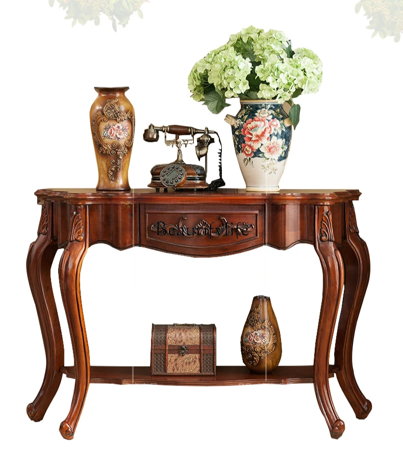 American solid wood entrance table European semi-round entrance table against the wall