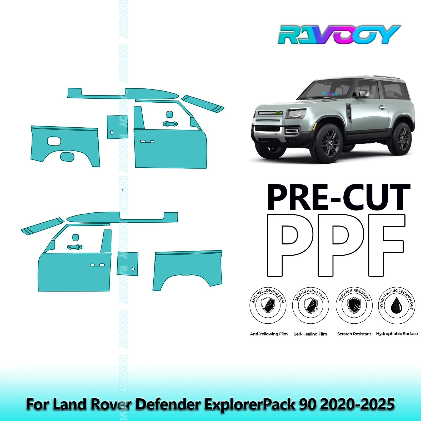 

For Land Rover Defender ExplorerPack 90 2020-2025 8.5mil Pre-Cut PPF Door & A/B Pillar Kit TPU Paint Protection Film Set