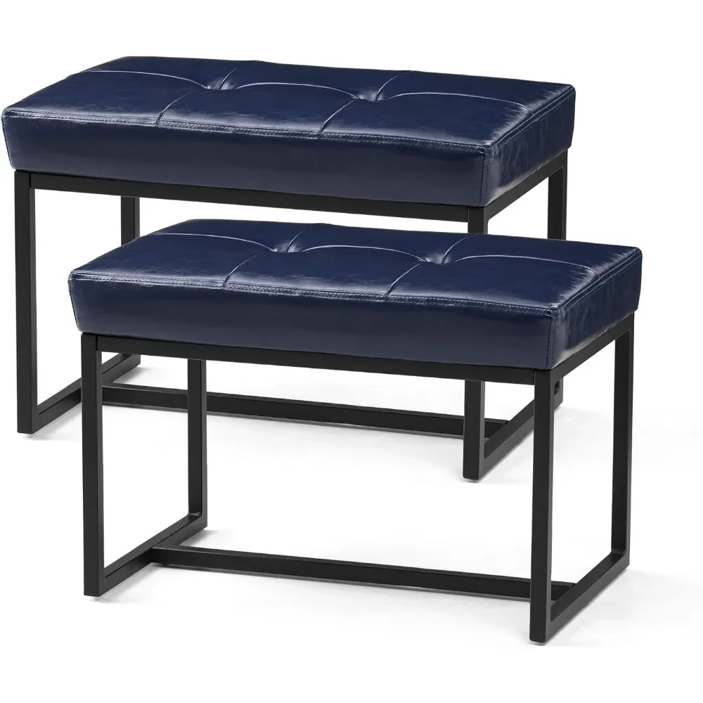

Ottoman Bench Pack of 2, Modern PU Leather Vanity Stools Chairs with Metal Frame, Makeup Stool Padded Foot Rest Stool for Living