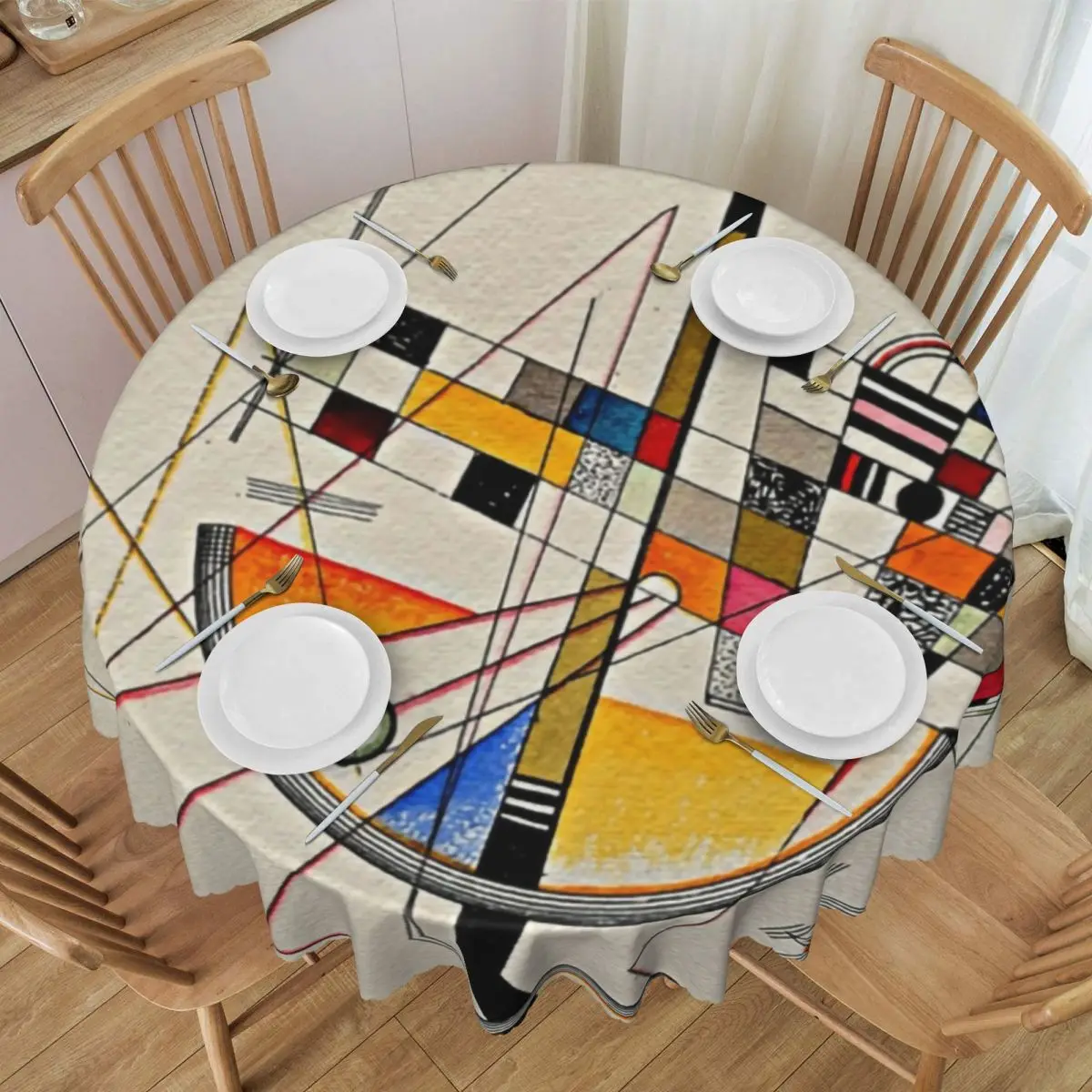 Delicate Tension By Wassily Kandinsky Round Tablecloths 60 Inches Abstract Art Table Cover for Parties Table Cloth