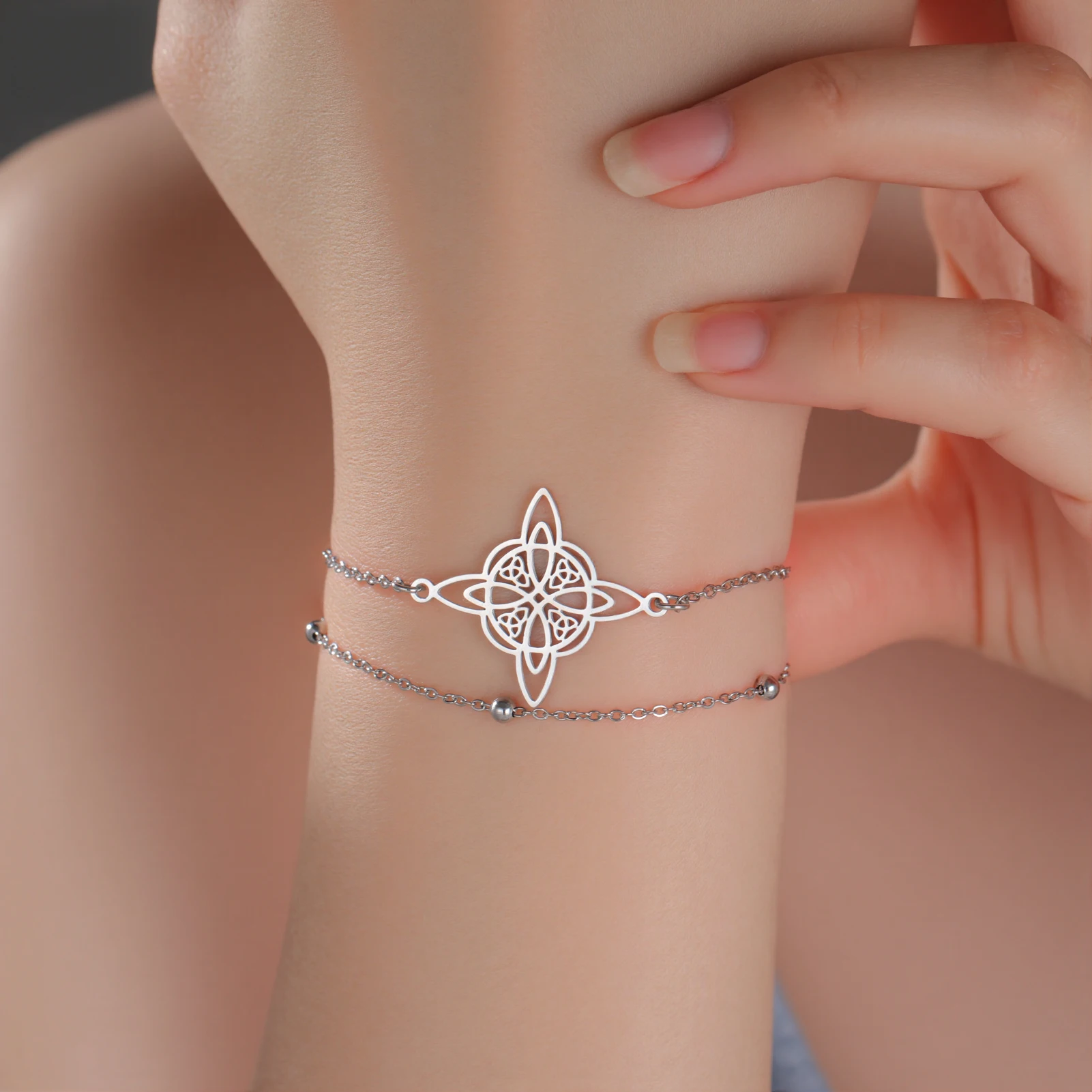 Kkjoy Hexenknoten-Armband mit keltischem vierzackigen Stern, Edelstahl, Wicca-Armband, okkultes Amulett, Charms, Schmuck, Geschenk für Frauen – Detail 27