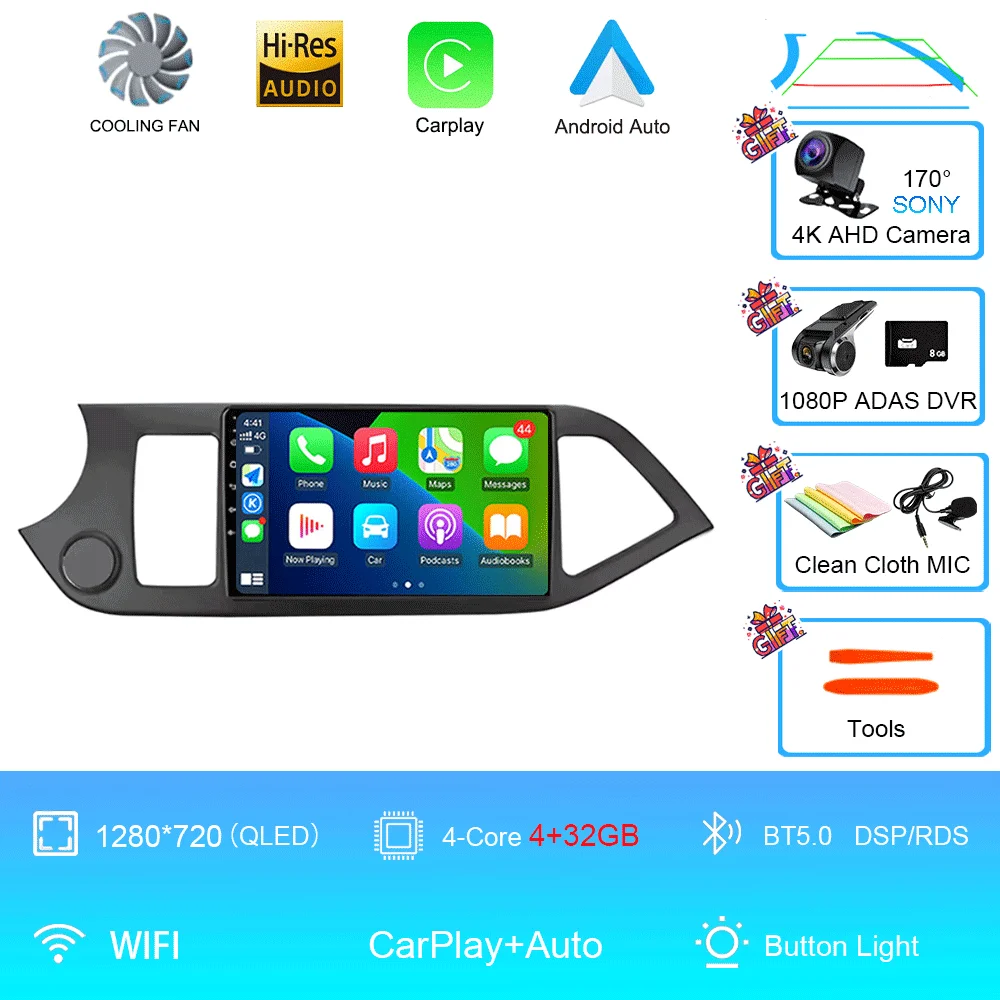 Android 16 Voor KIA PICANTO Ochtend 2011 2012 2013 2014 2015 2016 Carplay Auto Multimedia Autoradio Navigatie Speler WIFI + 4G DSP
