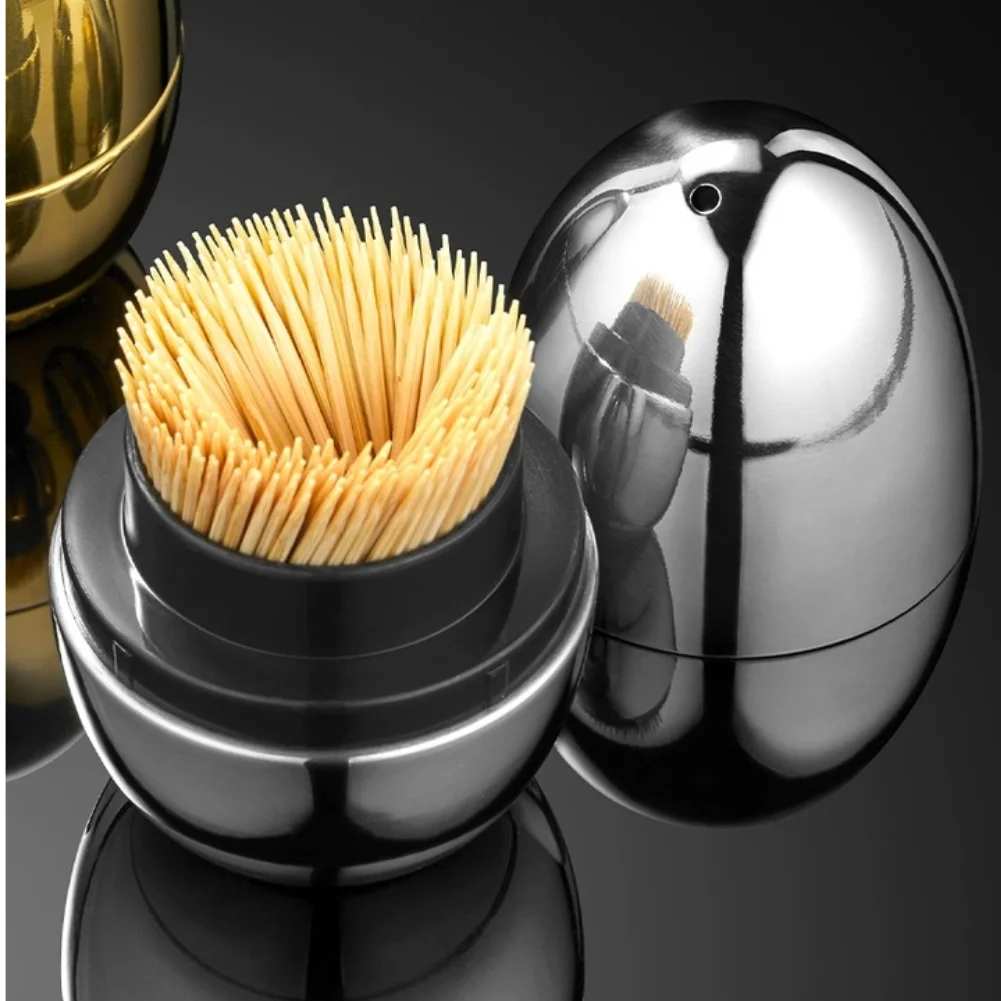 Toothpicks Holder Stainless Steel Egg Shaped Toothpick-Dispenser Tooth Picks Container For Kitchen Table Accessories