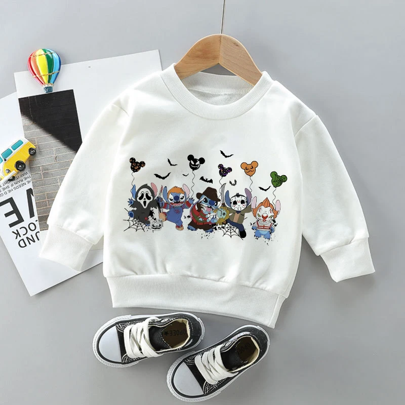 

Halloween Stitch Kid Sweatshirts Children Sweater Kawaii Pullover Cartoons Boy Girl Hoodies Casual Little Baby Festival Clothes