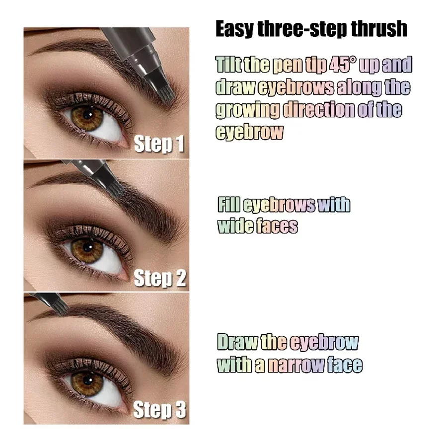 Waterproof Eyebrow Pen, Natural Looking Brows Makeup Microblading Eyebrow Pencil With 4 Split Head, (5 Colors)