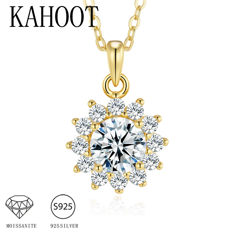 

Высококачественное колье-кулон с муассанитом в форме подсолнуха, изготовленное из серебра 925 пробы с покрытием из 14-каратного золота.