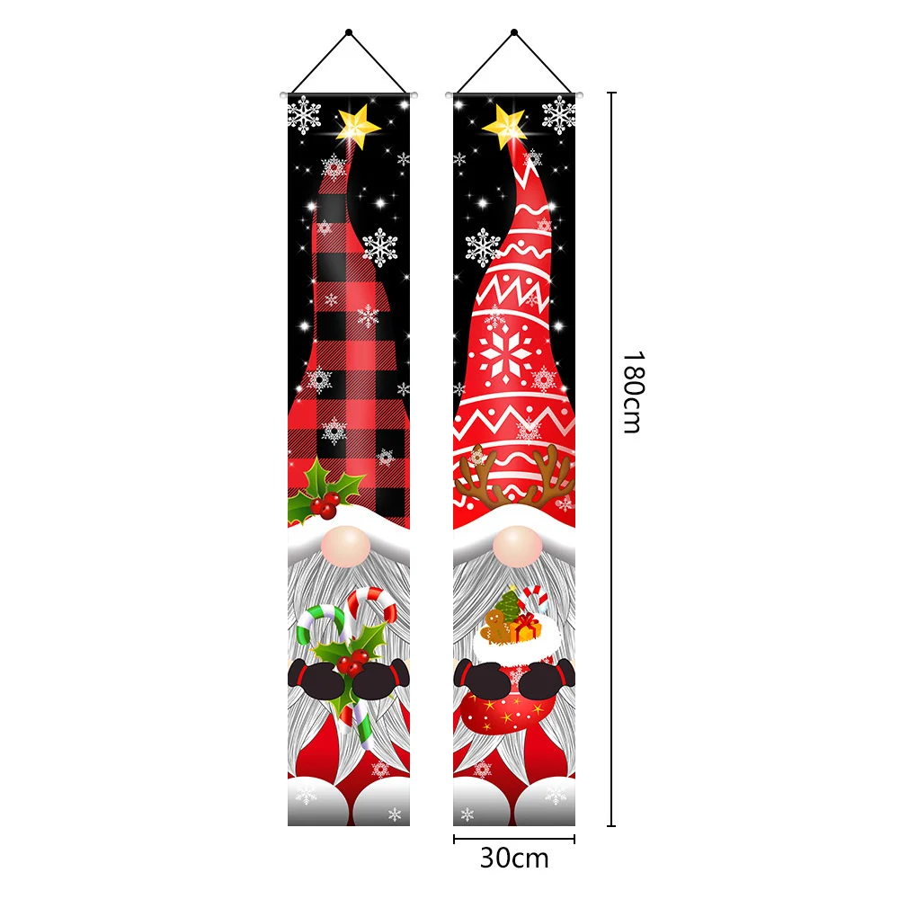 Polyester Santa Claus Couplet Checkered Pattern Hanging Door Curtain Banner Christmas Porch Sign For Gift Ornament New Year 2025