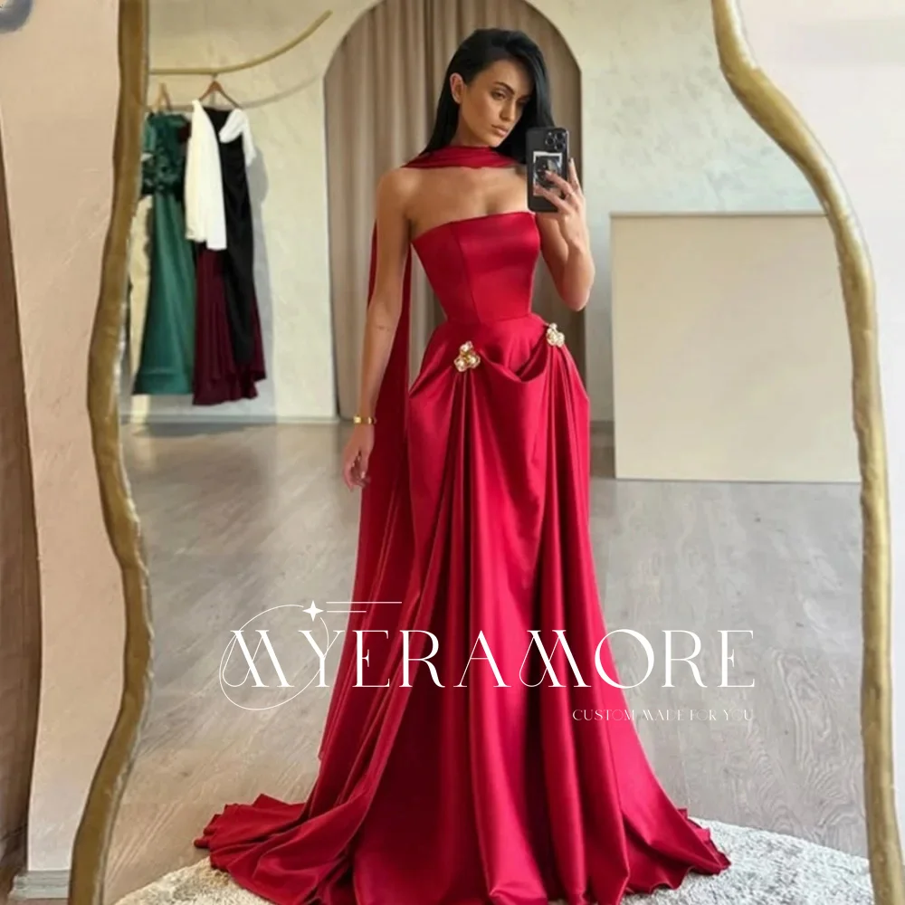 

Women's Elegant Evening Dress Appliques Strapless A-Line Pleated Prom Dresses Draped Formal Gowns for Banquet Event Customized