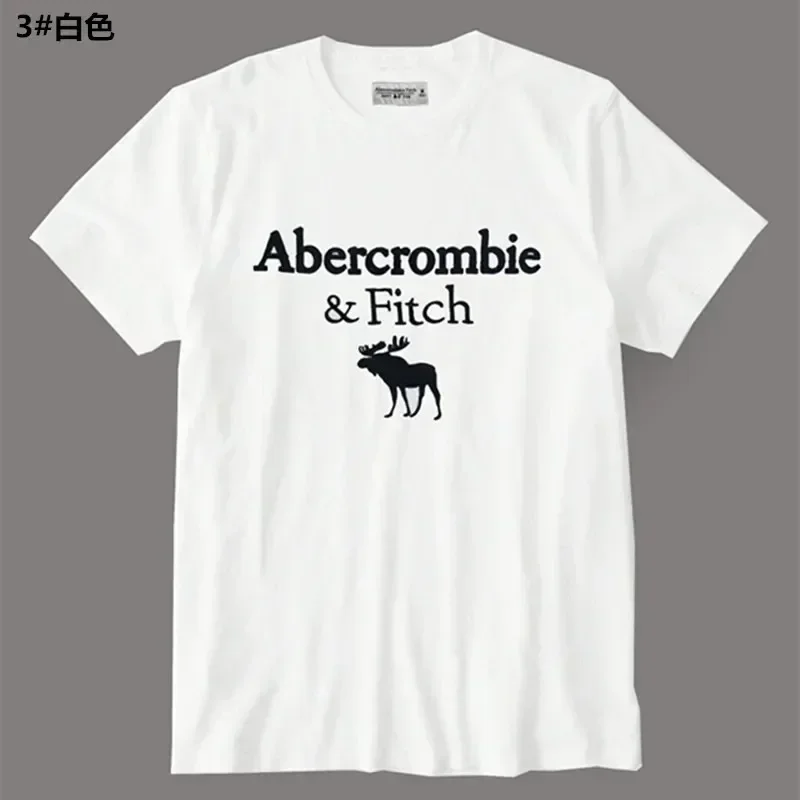 Abercrombie Fitch Summer Af Short-sleeved T-shirt Men's and Women's Deer T Shirt Crew Neck Cotton Slim-fit Bottoming Shirt Tide