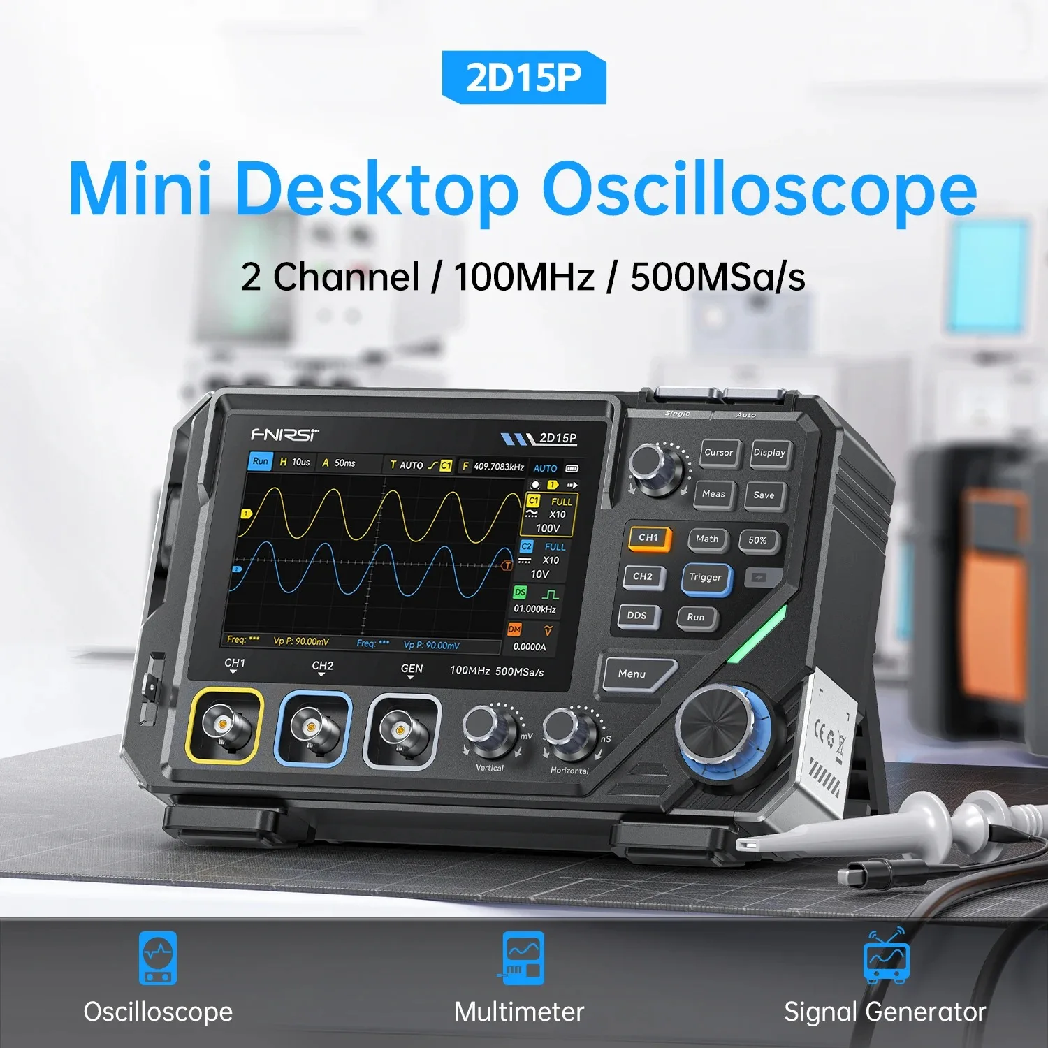 FNIRSI 2D15P Digitales Oszilloskop Multimeter Signalgenerator 3-in-1 Touchscreen 2-Kanal 100MHz Bandbreite 500MSa/s 20000 Abtastungen