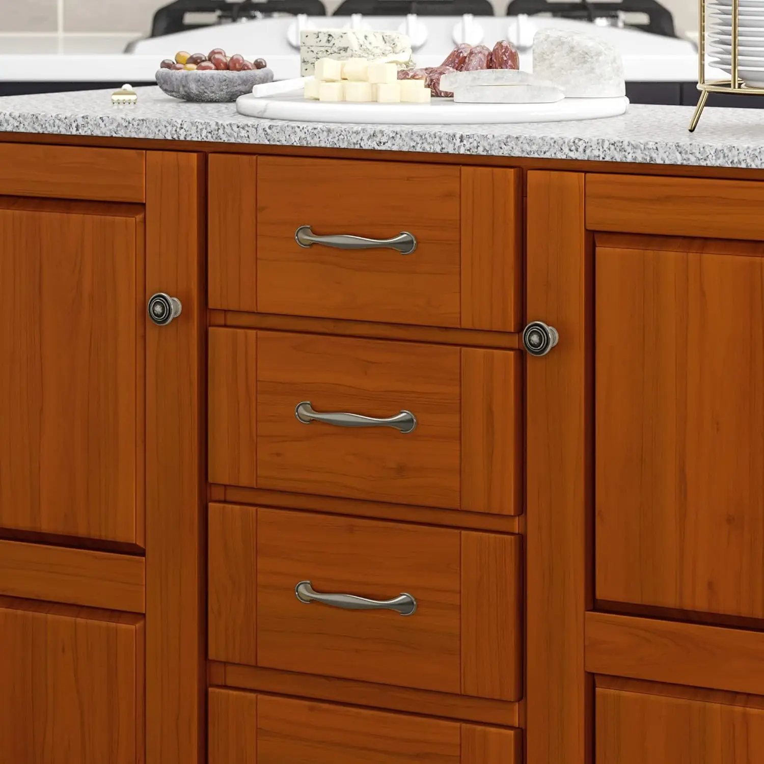 Large Mobile Create-a-Cart Warm Oak Finish Two Door Cabinet Kitchen Cart with Salt and Pepper Granite Top, Adjustable Shelving. image 4