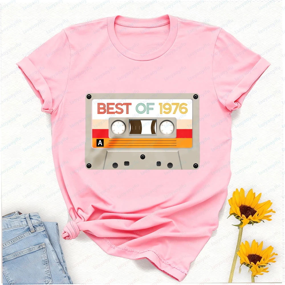 Best of 1976 Retro Cassette Tape T-Shirt Men's Navy Blue Graphic Tee Ideal 50th Birthday Gift for Him 70s Nostalgia Enthusiasts