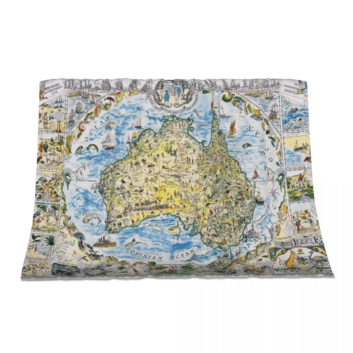 

Antique Map of Australia, Patriotism and Resources Throw Blanket Plush Heavy Winter beds Comforter Blankets