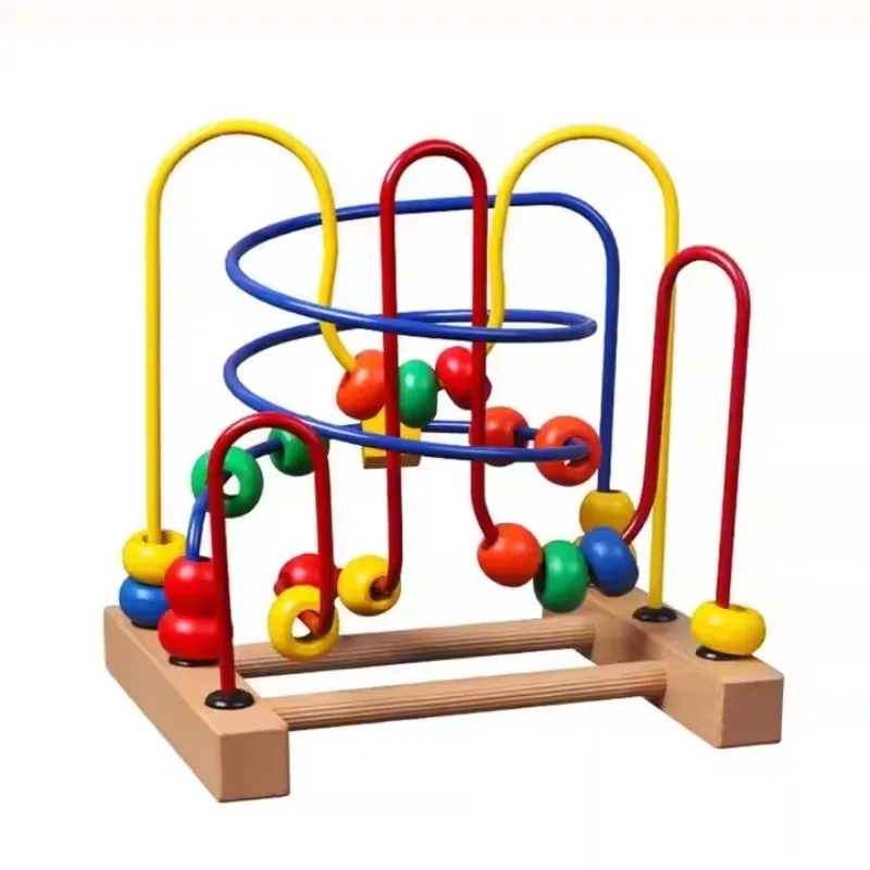 Wooden Toy Baby Wooden Labyrinth Bead Mini Wire Roller Puzzle Smart IQ Counting Frames Educational Maze Game Circle Bead Toys