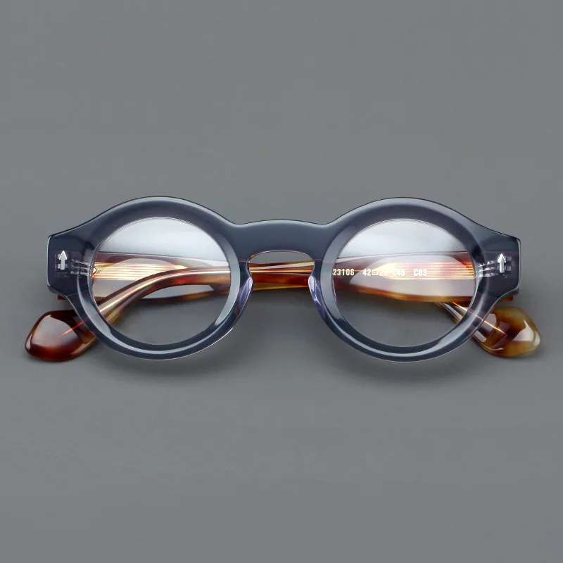 VCKA Runde Acetat-Myopie, Anti-Blau, Verfärben, Brille, Vintage-Stil, für Herren, verschreibungspflichtige Intensivierung, individuelle Optik, Brillen – 0,50 bis -10 – Detail 7