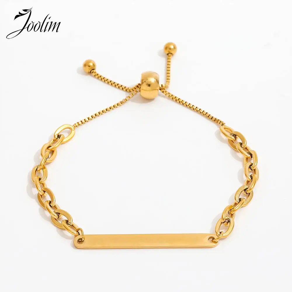 

Joolim Jewelry Wholesale High End PVD Waterproof&No Fade Dainty Fine Bar Chain Adjustable Stainless Steel Bracelet for Women