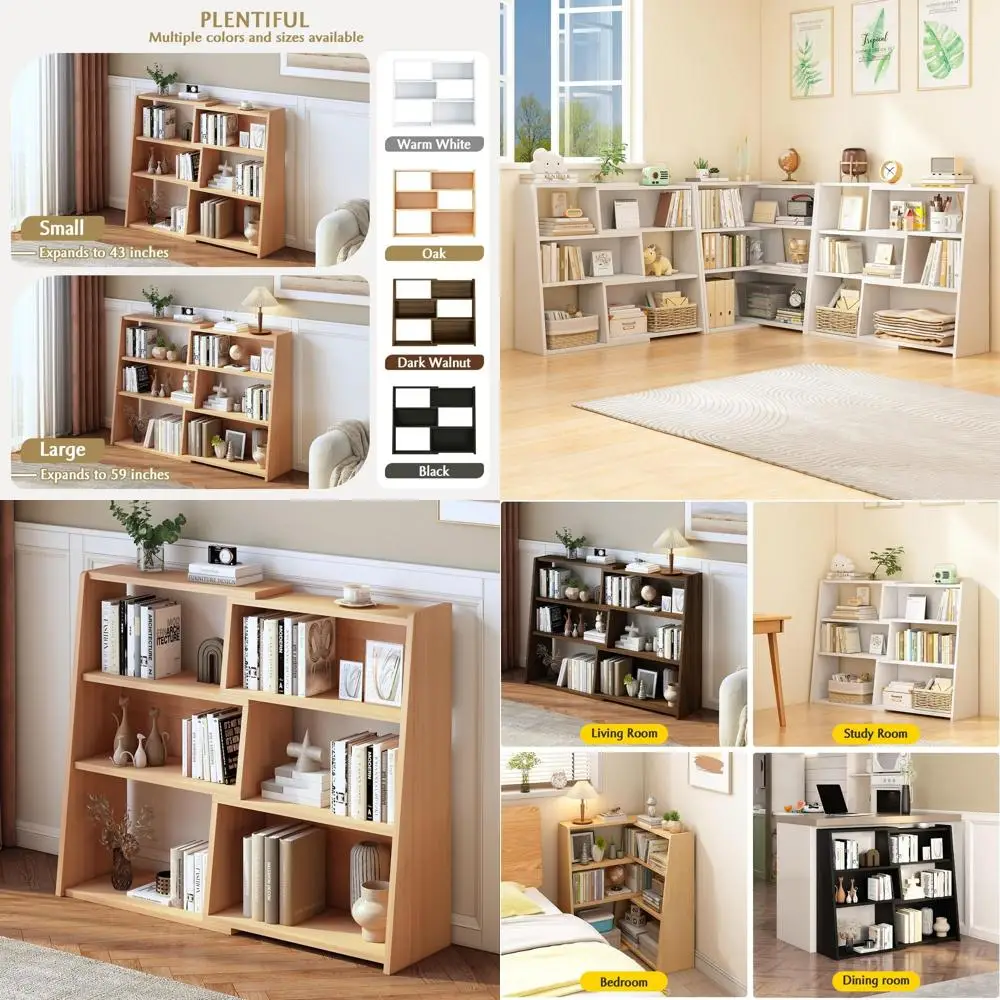 Estantería con escalera de roble de 3 niveles: compacta y corta para espacios o rincones pequeños