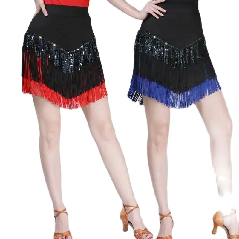 Latin Dance Costume New Adult Female Tassel Short Skirt Three-Step Cha-Cha Dance Costume Sequined Performance