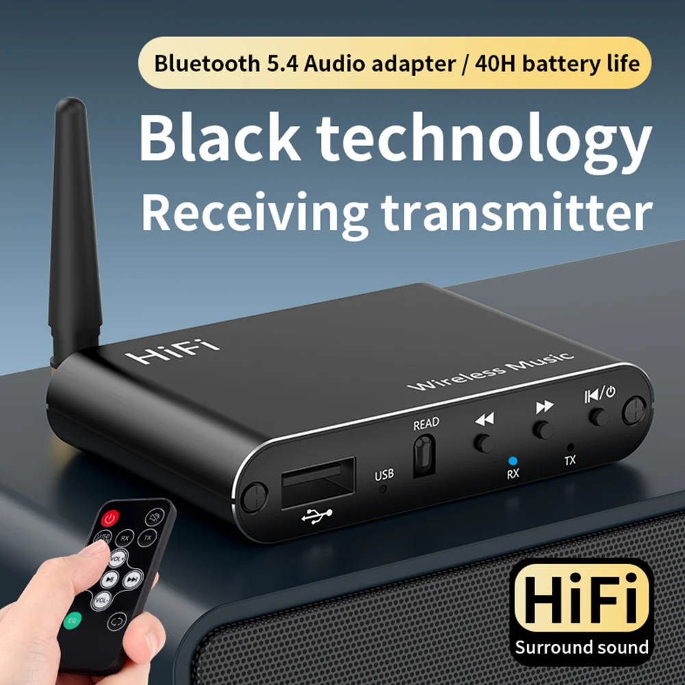 Bluetooth-Compatible 5.4 Audio Adapter 3.5mm Aux HiFi Wireless Stereo Receiver Transmitter W/ Remote Control for TV Home Stereo