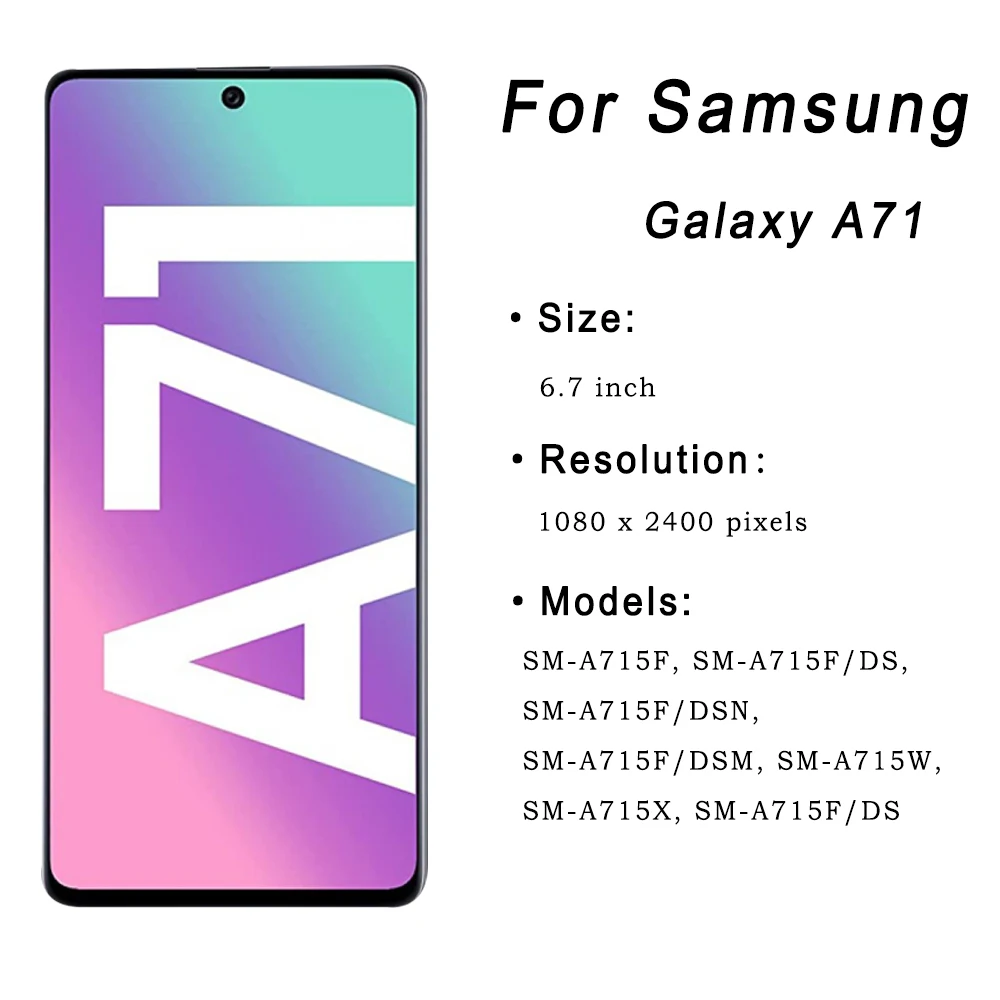 LCD For Samsung Galaxy A71 SM-A715F/DS Display Touch Screen Digitizer Assembly for Samsung A71 A715 A715F LCD Replacement Parts