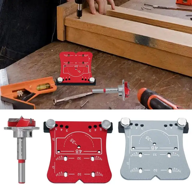 Wooden Door Hinge Hole Opener 35mm Kitchen Cabinets Doors Hinges Mounting Tool With Drill Bit Aluminum Alloy Hole Opener