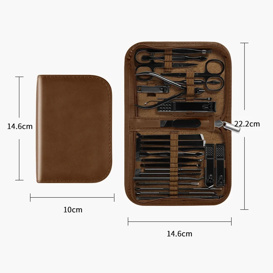Kit manicure da 26 pezzi in acciaio inossidabile Set manicure Kit tagliaunghie professionale Strumenti per la cura delle unghie con lussuosa custodia da viaggio