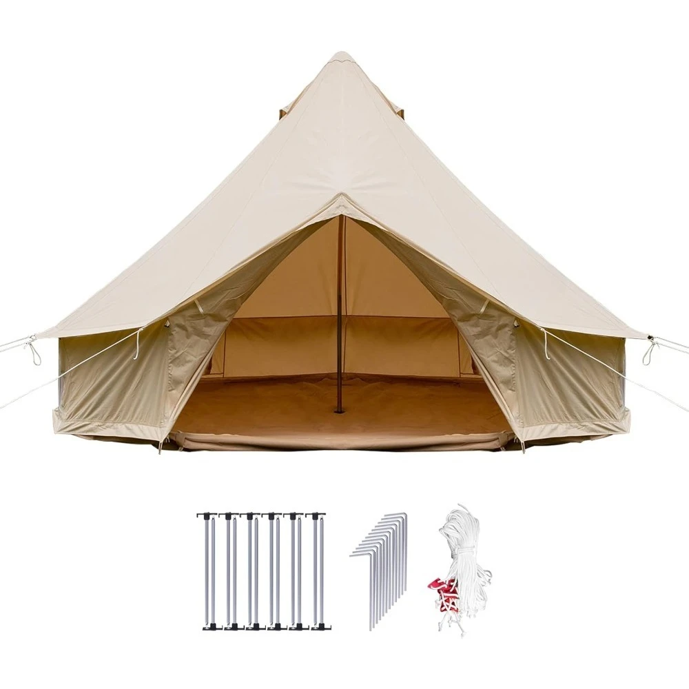 

Canvas Bell Tent - Seasons Breathable 100% Cotton Canvas Yurt - w/Stove Jack, Luxury Glamping Tent Waterproof for Family Camping