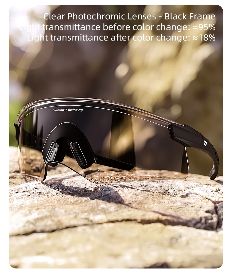 WEST BIKING Anti-Beschlag-Fahrradbrille mit photochromen HD-Gläsern, großem Sichtfeld, ultraleicht, verstellbare Bügel – Detail 15
