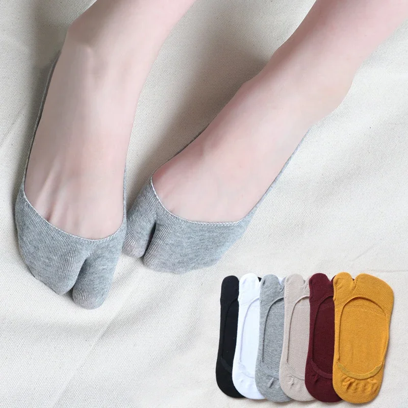 Women Two Finger Socks Summer Thin Non-slip Invisible Low Cut Boat Sock Solid Breathable Cotton Tabi Socks Comfortable image 5