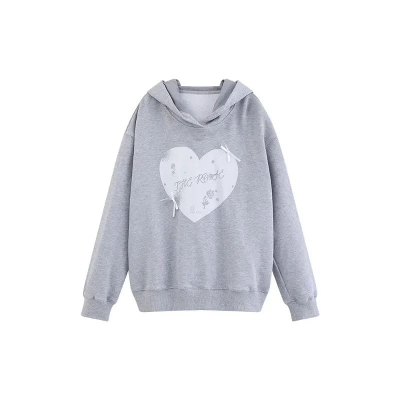 Women Casual Loose Fit Cotton Hoodie 2025 Spring Fashion Printed Pullover Sweatshirt Cozy Oversized Hooded Top Streetwear Style