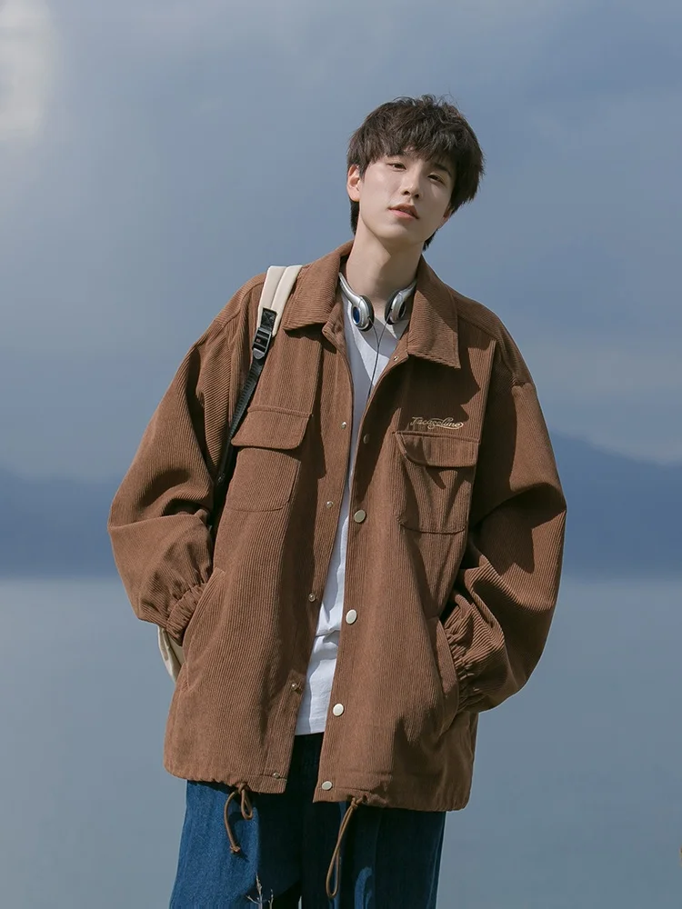 

Wassup Candy Men's Corduroy Jaet Casual American Sle Workwear Autumn Winter Cotton Long Sve Button up Coat